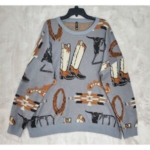 Two 2 Fly Sweater Mens 2X/3X Cowboy Ranch Graphic Pullover Equestrian Southwest